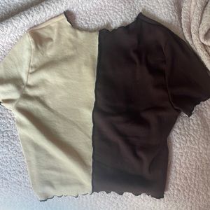 cream and brown ribbed croped top